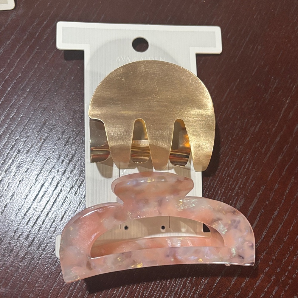 Ava & Aiden Metallic Gold and Marble Pink Hair Clips